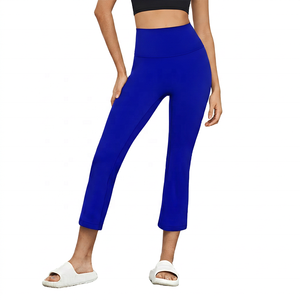 Leggings de yoga taille haute mi-mollet noirs unis en Spandex et Polyester avec taille élastique, pantalon de sport pour femme, tenue d'entraînement - Product Image 5