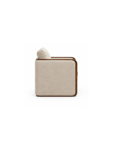 Fauteuil rembourré de style mid-century moderne en tissu beige avec structure en bois pour salon, hôtel, appartement - Product Image 5