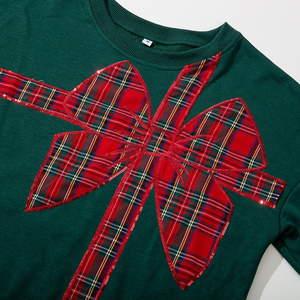 Sudadera Extra Grande con Apliques de Lazo Navideño a Cuadros, Bordado, Fabricada 100% por OEM, Sudadera de Felpa de Algodón Premium, Sudadera con Capucha Personalizada - Product Image 3