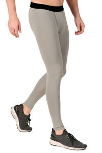 Leggings de compression noirs unis pour hommes, personnalisables en gros, taille élastique, antibactériens, séchage rapide, respirants, avec coutures plates à 4 aiguilles - Product Image 3