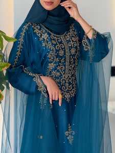 Grosir Setelan Mewah 2 Potong Wanita Muslim Sederhana Elegan Chiffon Polos Berhias Manik-Manik Gaun Panjang A-Line untuk Pesta Pernikahan - Product Image 4