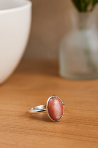 Bague en argent sterling 925 avec pierre de soleil naturelle, cabochon ovale, plaqué or rose et or jaune, bijoux faits à la main pour femmes - Product Image 6
