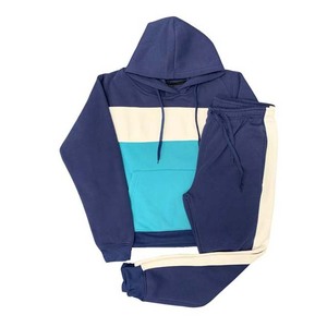 Survêtement unisexe à blocs de couleur, à capuche, coupe décontractée longue, avec poches latérales, pour l'automne, 100 % coton, poids moyen - Product Image 1