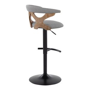 Sgabello da Bar Contemporaneo Gardenia Regolabile e Girevole in Legno Sbiancato, Metallo Nero e Tessuto Grigio Chiaro con Design Arrotondato - Product Image 3