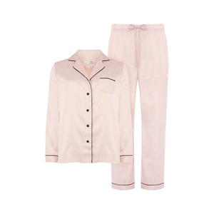 Ensemble de pyjamas en satin de soie à manches longues pour femmes, style personnalisé, vêtements de nuit pour la maison, pour l'été, l'automne et le printemps - Product Image 3