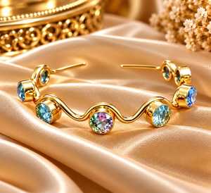 Manchette d'oreille ondulée en zircon plaqué or, sertie clos, bijou de mode tendance - Product Image 1