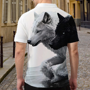 Polo para Hombre con Estampado Digital de Doble Lobo |   Camiseta de Alta Definición con Cierre de Cremallera 1/4 Sublimada | Ropa casual de verano con motivos de animales creativos - Product Image 6