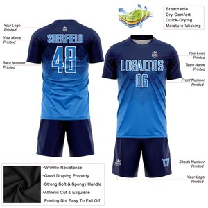 Maillot de football personnalisé bleu marine, blanc et rose, sublimation, respirant, séchage rapide, tenue d'entraînement et de match pour équipe de football - Product Image 2