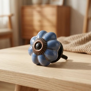 Ceramic Flower Knob Blue Rustic Cabinet <b>Handle</b> for Kitchen Drawer <b>Door</b> Decorative <b>Pull</b> - Product Image 3