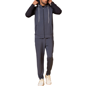 Beazer Sports Unisex Hooded Tracksuit Set Solid Gray <b>Full</b> <b>Zip</b> <b>Sweatshirt</b> Jogger Pants Fleece Polyester/Cotton Breathable Sporty - Product Image 2