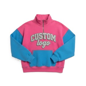 Trendy Women Color <b>Block</b> Quarter Zip Fleece Sweatshirts Custom Embroidery Kangaroo Pocket Private Label Hoodies OEM Manufacturer - Product Image 3