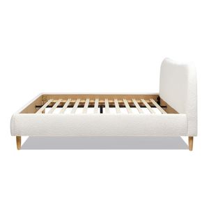 Letto matrimoniale imbottito in bouclé bianco avorio con testiera curva in stile romano, letti imbottiti di lusso - Product Image 3