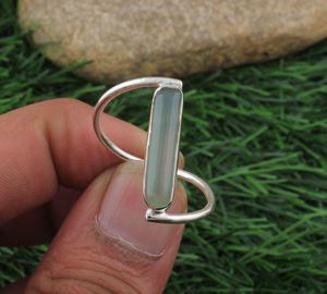 แหวนแต่งงานเงินแท้ประดับพลอยอะควาคาลเซดอนธรรมชาติ งานแฮนด์เมด ดีไซน์พันลวด งานฝีมือ วินเทจ สำหรับผู้หญิง ขายส่ง - Product Image 2