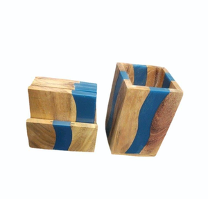 Posavasos de madera y resina con soporte, artículos decorativos para mesa, posavasos modernos de madera y resina al mejor precio - Product Image 1