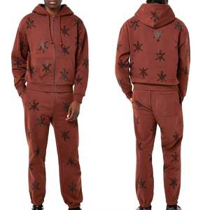 Men's Red Star Print Tracksuit <b>Hoodie</b> Full Zipper Sweatshirt With Side Pockets Casual Autumn Wear 100% Cotton Regular Fit - Product Image 5