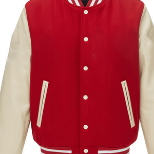 Chaqueta Universitaria de Cuero y Lana Roja Premium 2026 |   Cintas de Bordado de Chenilla |   Chaqueta Bomber Moderna Unisex Estilo Letterman, Resistente al Viento - Product Image 4