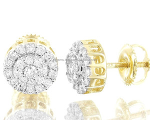 Womens Customized Flower Shape Earrings 10k Yellow Gold IGI Certified Brilliant Cut Natural Diamonds Prong Setting Rhodium - Product Image 1