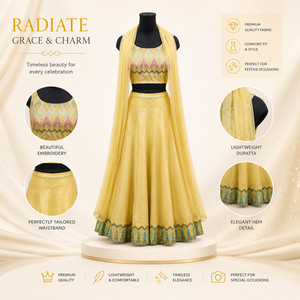 Women's Yellow Wedding Lehenga Dress | Embroidered Choli Flared Skirt with Dupatta | Indian Bridal Ceremony Festive Traditional - Product Image 5