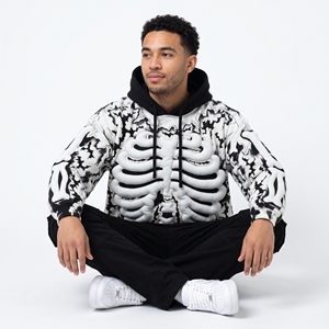 Sudadera con Capucha para Hombre Dumela, Diseño de Esqueleto con Estampado en Relieve, Corte Holgado, Estilo Urbano, Ropa de Otoño - Product Image 2