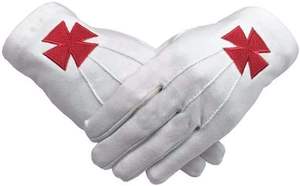 Guantes Masónicos de Caballero Templario con Cruz Nórdica Roja, Bordado a Máquina en Algodón Blanco (2 Pares) (Talla XX-Large) - Product Image 2