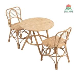 Rattan Children's <b>Table</b> Chair Set Round Slat Back Tropical Style Outdoor Durable Eco-Friendly - Product Image 2