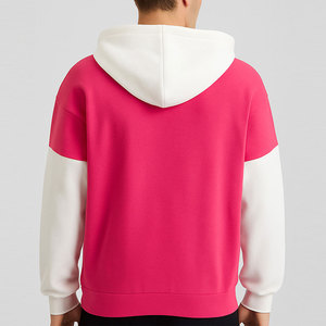 Men's Color Blocking Hooded Sweatshirt <b>Oversized</b> Casual Fleece Pullover Pink <b>White</b> Long Sleeve Autumn Wear - Product Image 3