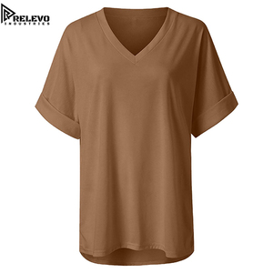 Camiseta Túnica Unisex de Cuello en V, Color Caqui, de Alta Calidad, Estética, Holgada, Elegante, Informal, de Manga Corta, para Verano, Ropa de Trabajo Informal - Product Image 2