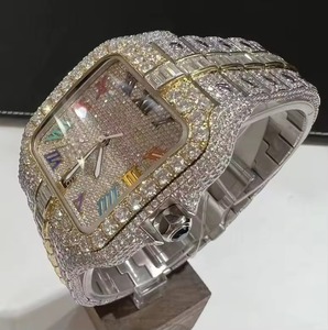 Montre de luxe carrée en acier inoxydable sertie de diamants, avec chiffres romains colorés, mouvement à quartz analogique, unisexe - Product Image 2