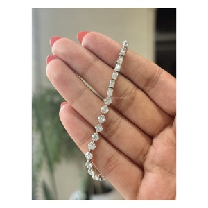 QUBE <b>STAR</b> Elegant Solid Gold Mixed Shape Half Bezel Link <b>Cushion</b> Lab Grown Diamond Tennis Bracelet 5.85 Ct IGI Certified Trendy - Product Image 2