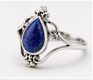 Lapis Lazuli <b>Silver</b> <b>Ring</b>, Pear Shape Gemstone <b>Ring</b>, Sterling <b>Silver</b> <b>Statement</b> <b>Ring</b>, Boho Blue Stone <b>Ring</b> - Product Image 2