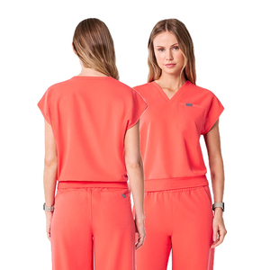 Women's Coral <b>Scrub</b> <b>Set</b> With Needle Detection Hospital Uniform Pants And Top Knitted Cotton Polyester <b>Scrubs</b> For Medical Use - Product Image 4