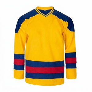 Maillot de hockey sur glace pour homme, col en V, manches longues, blanc, bleu, rouge, uni, anti-transpiration, antibactérien, polyester, nom d'équipe personnalisé, sport - Product Image 4