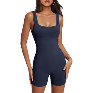 Mono de yoga de soporte para mujer, sin costuras, para gimnasio, con tirantes finos, espalda cruzada, corte alto, de elastano y poliéster, hasta la rodilla - Product Image 1