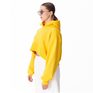 Good Quality Loose Fit Oversized Crop <b>Top</b> Hoodies <b>Yellow</b> Color Full Sleeves Trendy Outwear <b>Women's</b> Cropped Hoodies - Product Image 3
