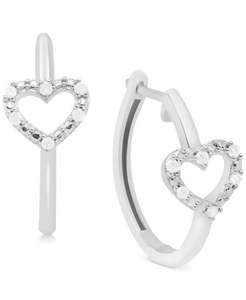 Pendientes de aro de corazón de diamante (1/10 CT. T. W.) en plata esterlina | Macy's - Product Image 1