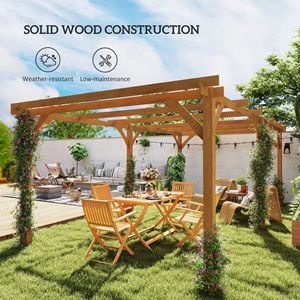 Pergola en bois brun foncé 10 x 13, pavillon extérieur avec structure stable pour la culture de vigne et le support des plantes grimpantes - Product Image 4
