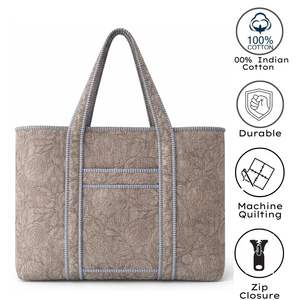 Sacs fourre-tout en coton de luxe matelassés faits à la main, style bohème, imprimés à la main, avec fermeture éclair, plusieurs poches, utilisation quotidienne, légers - Product Image 4