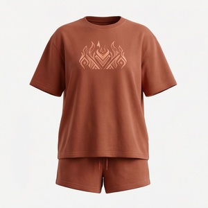 Women's 2 Piece <b>Knitted</b> <b>Set</b> Short Sleeve T Shirt and Above Knee Shorts Geometric Foil Print Casual Loose Fit Spring Summer Wear - Product Image 1
