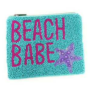 Pochette perlée Beach Babe turquoise, pochette étoile de mer, mini portefeuille zippé pour vacances d'été, accessoire de resort, vente en gros pour boutiques - Product Image 3