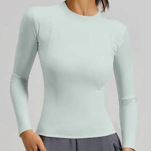 Women's Light Mint Long Sleeve Crew Neck Yoga <b>Top</b> Breathable Seamless Solid Color Spandex Polyester Fit Regular - Product Image 1
