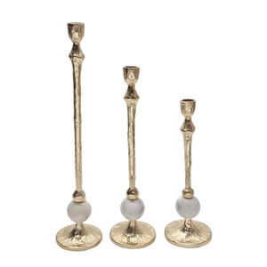 3-Piece Metal Taper Candle Holder Set Gold Slender Candlestick with <b>White</b> Marble Ball Base Modern Staggered Dinner <b>Table</b> Center - Product Image 1