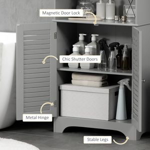 Armadio Alto Europeo a Doppia Anta in PVC e MDF con Ripiani Regolabili per Bagno e Soggiorno - Grigio - Product Image 5