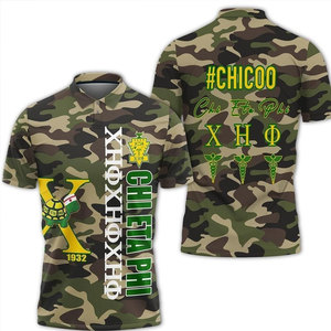 Chi Eta Phi <b>Green</b> <b>Polo</b> <b>Shirt</b> Short Sleeve <b>Men's</b> Casual Breathable Polyester Regular Fit With Pattern Camouflage Design - Product Image 5
