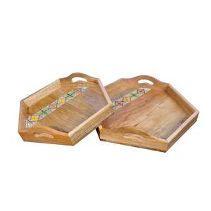 Bandeja de Servir Hexagonal de Madera Pintada a Mano, Material de Lujo Disponible para Suministros de Hotel y Restaurantes, Ecológica - Product Image 3