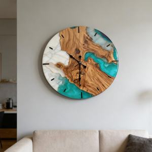 Teal Resin River Wood Wall <b>Clock</b> Modern Coastal Home Decor Wooden <b>Clock</b> - Product Image 2