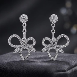 Boucles d'oreilles pendantes articulées en or blanc 14 carats avec diamants ronds, bijoux fins élégants pour femmes, cadeau de mariage - Product Image 3