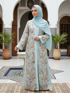 Tissu en satin de soie brodé à motifs floraux pour robe, veste, abaya, kaftan, burqa, vêtements de mariée et de mariages, veste pour enfants. - Product Image 4