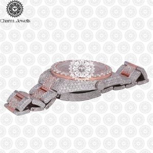 Charm Jewells Luxury <b>Men's</b> Stainless Steel <b>Watch</b> 40mm Case Mechanical Movement Diamond Accents Leather Band 10 Bar Water - Product Image 4