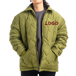 Chaqueta Acolchada Verde Oliva para Hombre, Cuello Camisero, Cierre de Cremallera, Color Sólido Informal, Material de Poliéster, Ropa de Invierno, Corte Holgado - Product Image 1