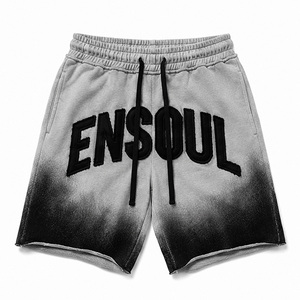 Pantalones Cortos Casuales Personalizados OEM para Hombre, Estilo Vintage, Holgados, Degradados, de Algodón Tejido, Cintura Media, con Parche Bordado de Chenilla y Cordón Ajustable - Product Image 6